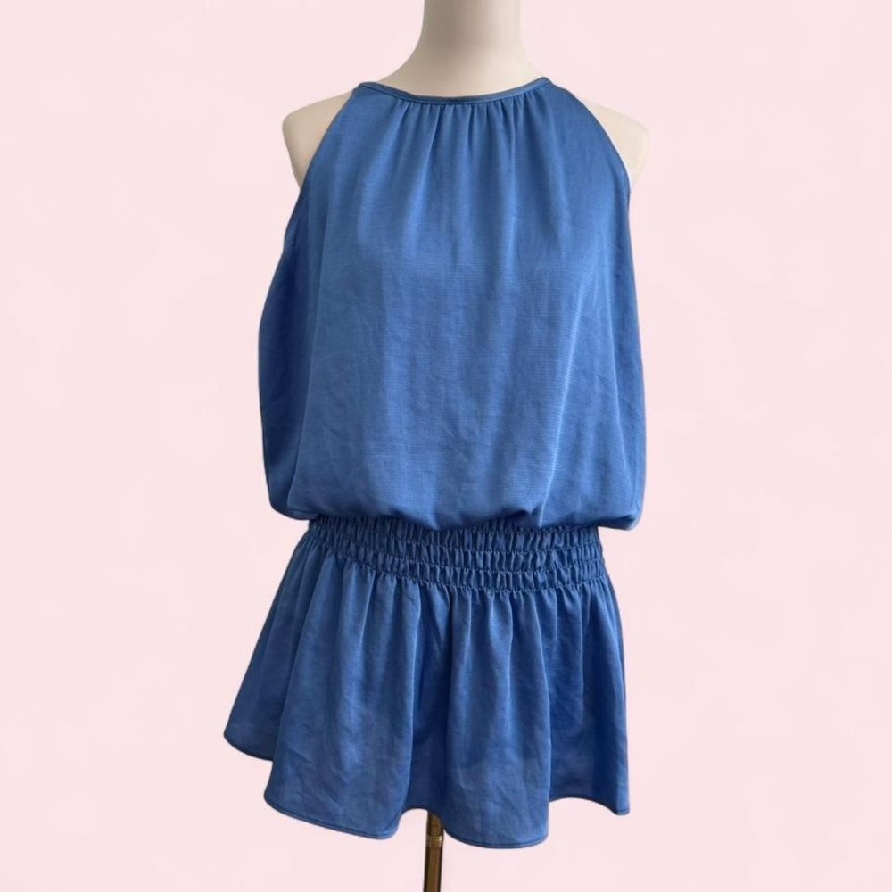 Elizabeth Crosby LA blue smocked waist mini sundress medium